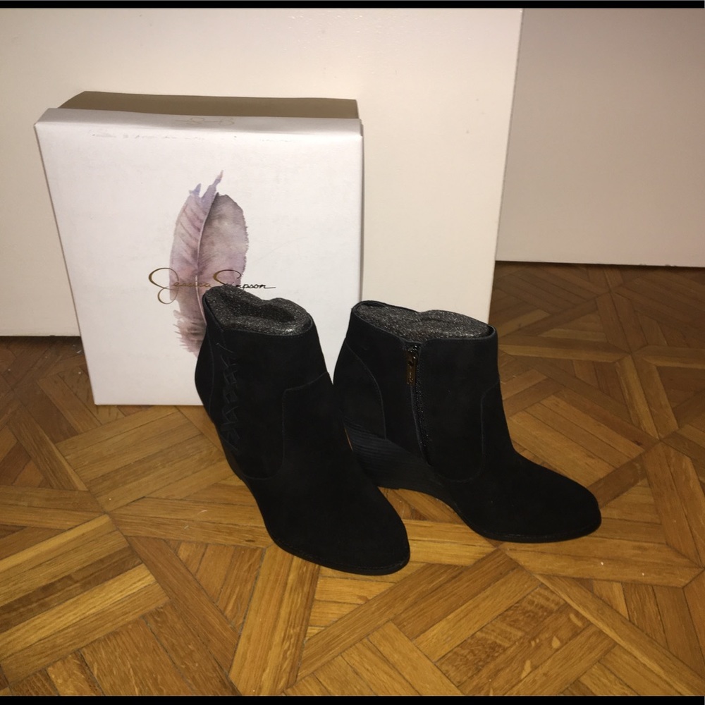 Jessica Simpson Charee Black Suede Wedged Booties